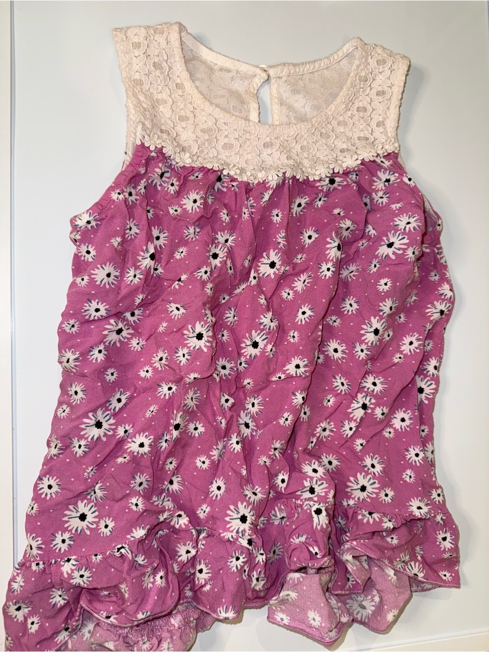 Chenault Pink Daisy Lace Yoke Tank Top
